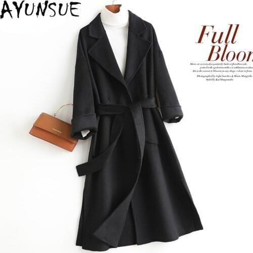 AYUNSUE Womens Black Coats
