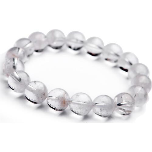 Genuine Natural White Phantom Quartz Crystal Round Beads Women Healing Charm Bracelet 11.5mm