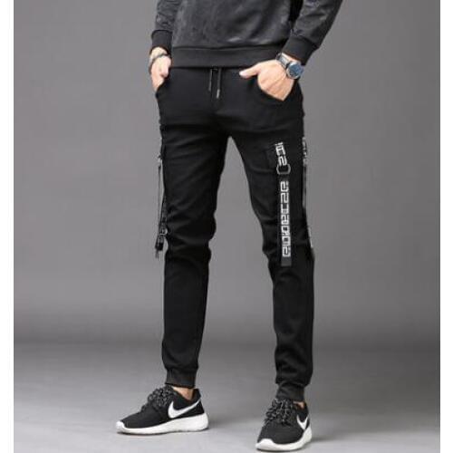 Autumn winter personality fashion ribbon pants mens feet trousers pantalones hombre cargo harem pants for men pantalon homme