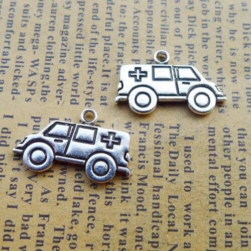 10 pieces/lot 14*22mm Antique silver color Metal Ambulance Minibus Car Charm Pendant Bracelet Key chain accessory jewelry making