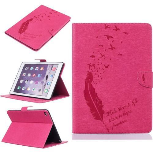 Embossing Bird Feather PU Leather Tablet PC Cases For Apple iPad Air 2 9.7" Flip Tablet Cases with Wallet Card Holders&Kickstand