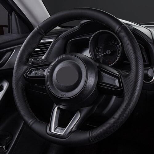 DIY Black Anti-slip And Wear-resistant Faux Leather Car Accessories Steering Wheel Cover For Mazda 3/6 cx5 cx4 Atenza