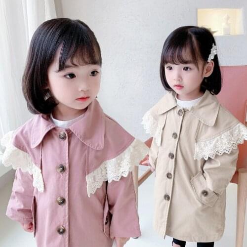 Girls Babys Kids Windbreaker Coat Jacket Outwear 2021 Lace Spring Autumn Cotton Buttons Cardigan School Childrens Clothing
