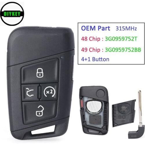DIYKEY OEM Smart Key 4+1 B Trunk / Remote Start for 2018 VW Atlas KR5FS14-US 48 Chip P/N:3G0959752T, 49 Chip P/N:3G0959752BB