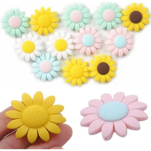 Hot Sunflower Silicone Food Grade Teether Baby Teething Beads Tooth Care Candy Color Chew Jewelry Making Baby Teether