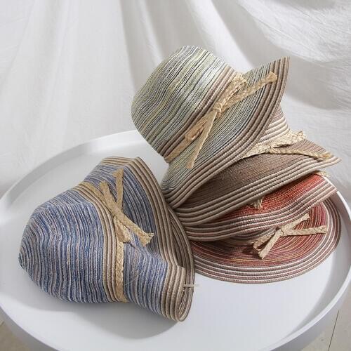 H7642 Korean Women Bucket Hat Ladies Summer Travel Folding Sunscree Basin Fisherman Cap Beach Seaside Bowknot Sunshade Girl Hats