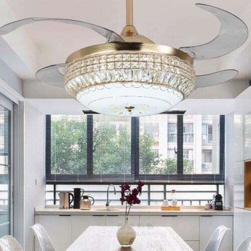 Crystal Ceiling Fan Light Modern Minimalist Led Three-color Variable Light Ceiling Fans Light Bedroom Ceiling Fans with Lights