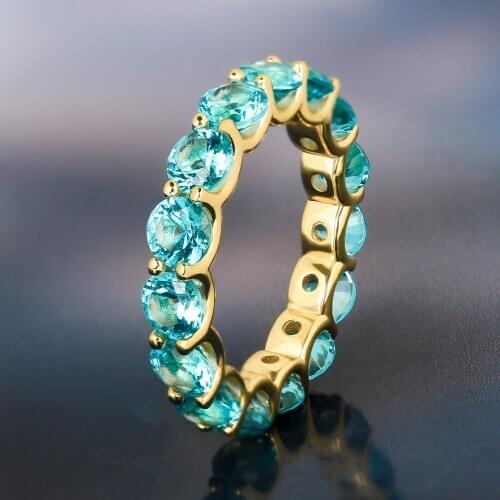 DNSCHIC Iced Out Tennis Ring Shinny One Row for Men and Women CZ Zircon Plated Ring Blue Stone Hip Hop Jewelry