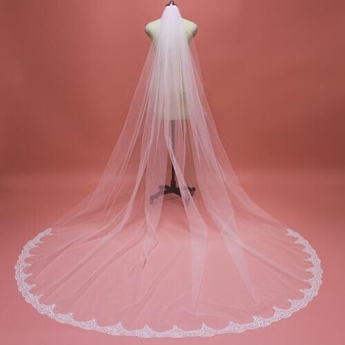 New Arrival 3 Meters Long Lace Wedding Veil with Comb White Ivory One Layer Cathedral Bridal Veil Wedding Accessories