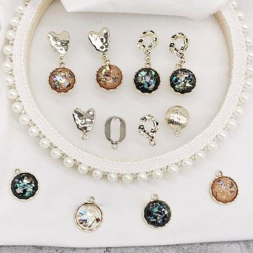 DIY earring materials, handmade color-preserving earrings, earrings accessories, built-in broken shells, round pendants