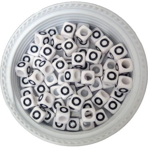 Mini order 100pcs/lot 7*7mm white with black initial O Printing cube square alphabet acrylic beads diy jewelry letters beads
