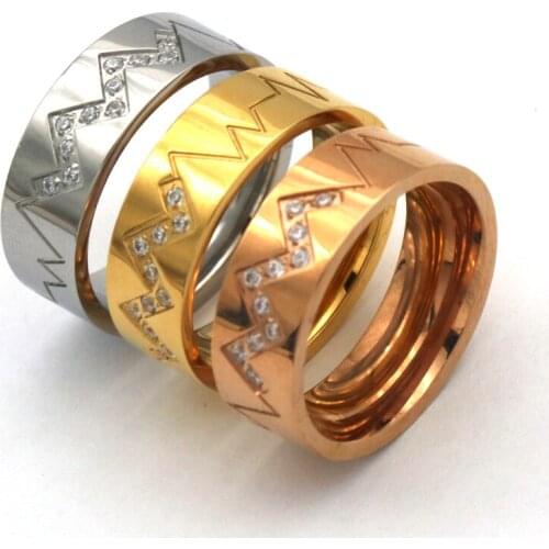 Fashion heart beat Rings Jewelry rose gold Color Stainless Steel White Stone Anillos Rhinestone Women Party Engagement Rings