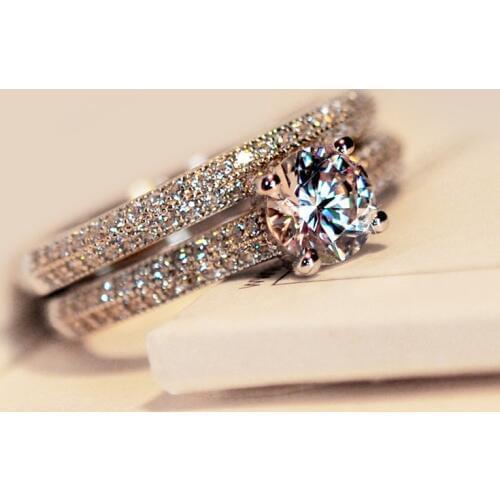 Fashion Luxury Zircon Stone White Bridal Wedding Ring Set silver plated Filled Jewelry Promise Engagement Party Rings For Women