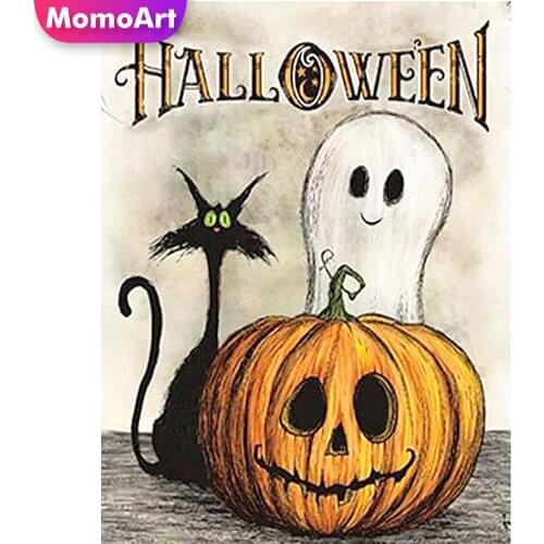 MomoArt DIY Diamond Mosaic Cat New Arrival Rhinestone Diamond Embroidery Cartoon Painting Cross Stitch Halloween Handmade Gift