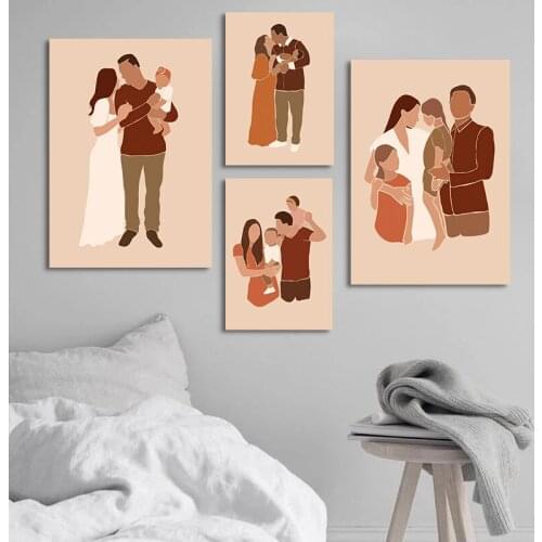 Cartoon Family Mom Dad Baby Kids Wall Paintings Canvas Art Posters and Prints Pictures Living Room Decoration