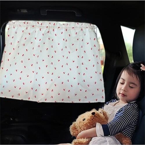 Cartoon Universal Car Side Window Sunshade Curtain Adjustable Auto Windows Sun Visor Cherry Flower Styling Sucker Blinds Cover