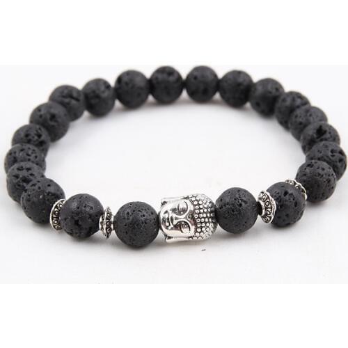 Volcanic Lava Stone Prayer Buddha Men Bracelet Black Matte Tiger Eye Elastic Beaded Bracelets Couple Jewelry Pulseiras Masculina