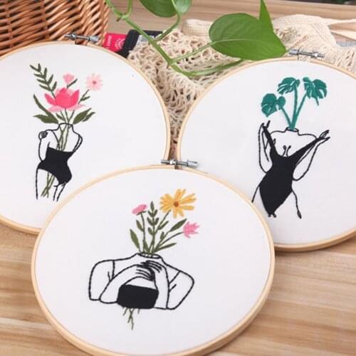 DIY Stamped Embroidery Starter Kit Round Cross Stitch Kit Sewing Embroidery Craft Kit for Beginner Handmade Needlework Supplies