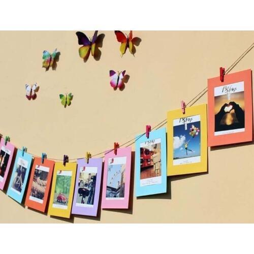 10pc Combination Paper Photo Frame with Clips and 2m Rope 5/6/7 Inch Wall Photo Hanging Picture DIY Photo Album Home Decoration