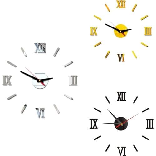 DIY Wall Clock 3D Frameless Clocks Watch 16in Silent Non Ticking Mirror Sticker Decoration Kit for Bedroom Office