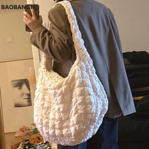 New Winter Big Shoulder Bag Space Cotton Handbag Woman Casual Tote Down Diagonal Bags Feather Padded Ladies Shopping Pack