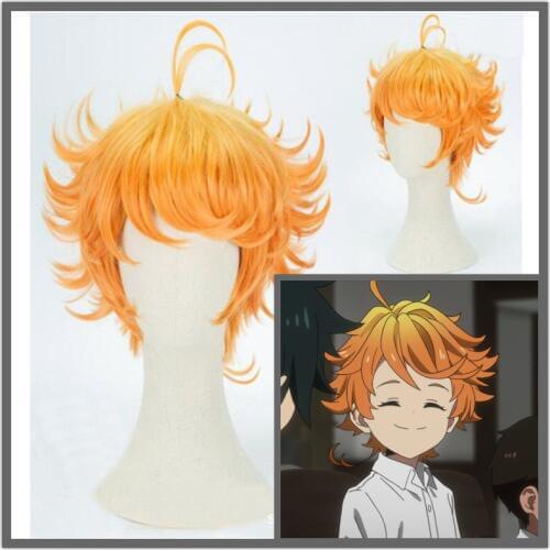 New Emma Cosplay Wig Anime Yakusoku no Neverland Emma Orange Cosplay Wig The Promised Neverland Emma Cosplay Wig + Wig Cap