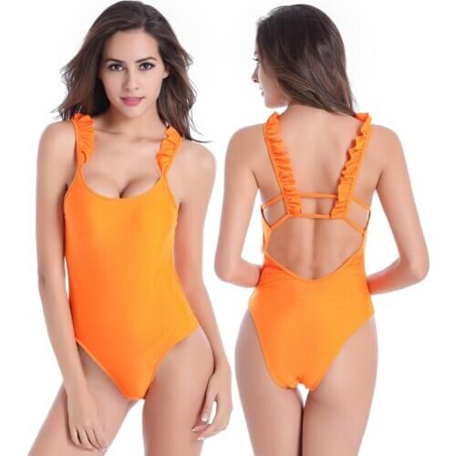 Ruffles Swimwear Women One Piece Swimsuit Back Cross Female Monokini 2020 High Cut Plus Size Bathing Suits Drop Shipping