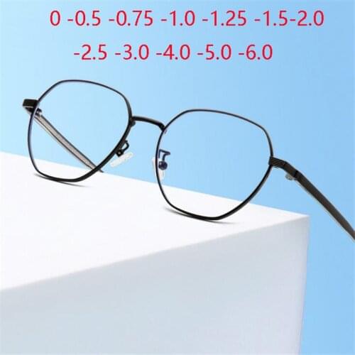 Polygon Anti-blue Light Computer Glasses Women Metal Student 1.56 Refractive Index Prescription Eyeglasses 0 -0.5 -0.75 To -6.0