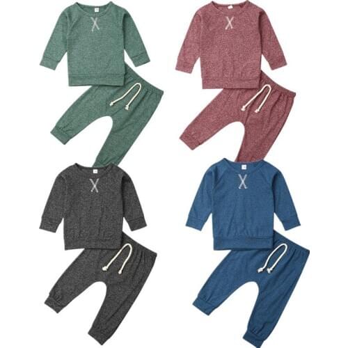 Toddler Baby Clothes Newborn Infant Baby Boy Girl Clothes Solid T-shirt Top+Pants 2pcs Kids Outfits Set Tracksuit