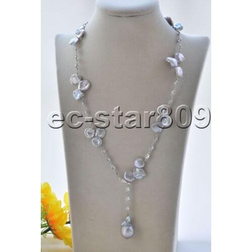 P7349 Adjustable 33" 16mm Gray lamina & KESHI Pearl CZ Pendant & Necklace Choker
