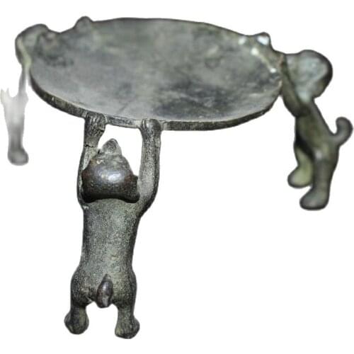 China Old Beijing Old Goods Pure Copper Dog Wax Lamp Stand