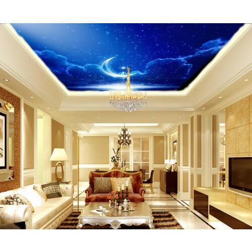Custom 3d photo wallpaper Fantasy Moon sky blue cloud ceiling Non woven wallpaper Home Decoration
