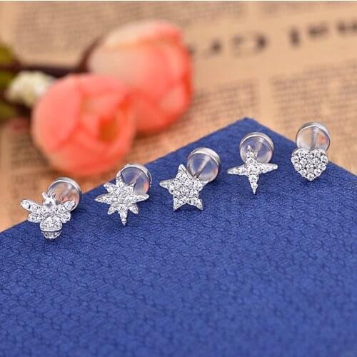 Simple Bling White Crystal Small Earrings Studs Bridal Star Heart Bee Earring Jewelry Sets For Women Fashion Brincos Zk30