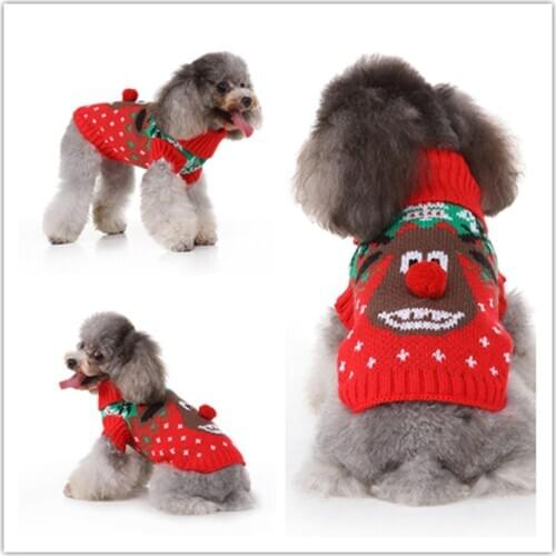Christmas Dog Oversized Sweater Knitted Turtleneck Cartoon Animal Pattern Printing Cold Weather Clothing