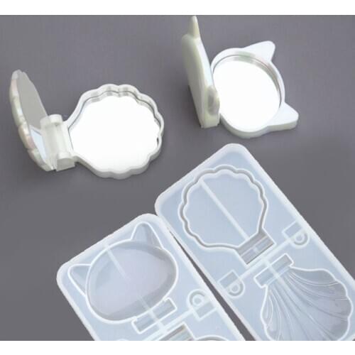 Handmade Folding Mirror Resin Casting Mold Shell Cat Round Makeup Mirror Silicone Mold Epoxy Resin Mold Art Crafts