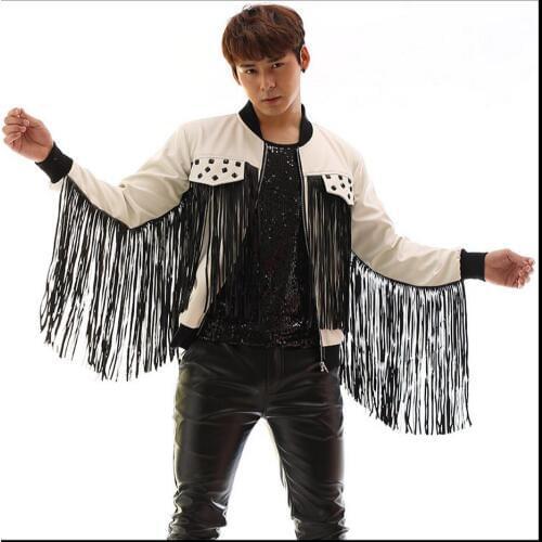S-4xl 2017 New Fashion Concert Tassel Leather Coat Nightclub Bar Performance Jacket Singer Stage Costumes