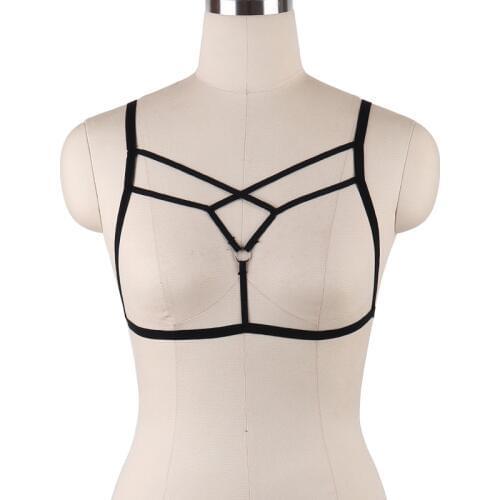 Sexy Elastic Body Harness Belt Gothic Open Chest Body Cage Harness 90s Black Cupless Bra Adjustable Crop Top Bondage Lingerie