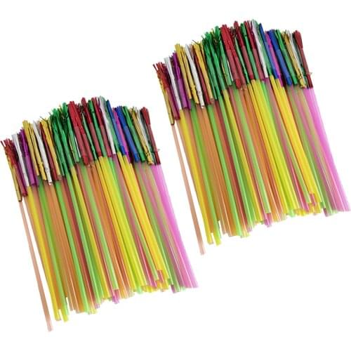 200pcs Metallic Foil Fringe Firecrackers Firework Cocktail Party Straws Table Decor for Birthday Wedding Baby Shower