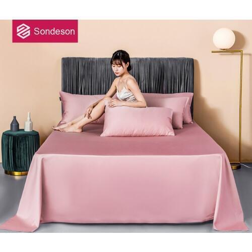 Sondeson Modern 100% Cotton Pink Girl Flat Sheet Skin-friendly Solid Double Queen King Bed Sheet Set Women Men Pillowcase 3PCS