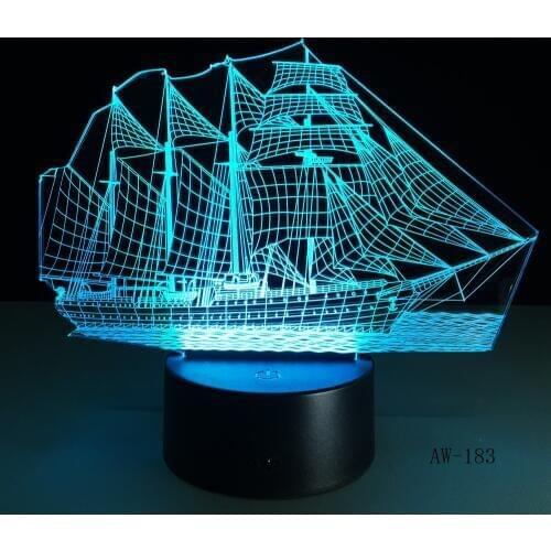 3D Retro Ancient Sailing Sea Boat Ship LED Lamp Chinese Style Multicolor Illusion RGB Night Light USB Table Desk Decor AW -183