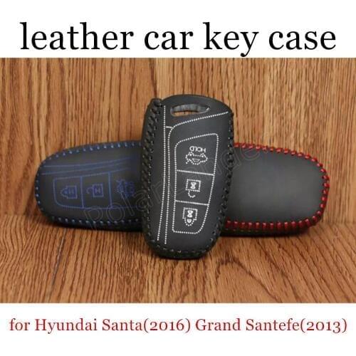 Only Red car accessory fit for Hyundai Santafe(2015) Grand Santafe(2013) Equus(2013) Car key case cover hand sewing real leather