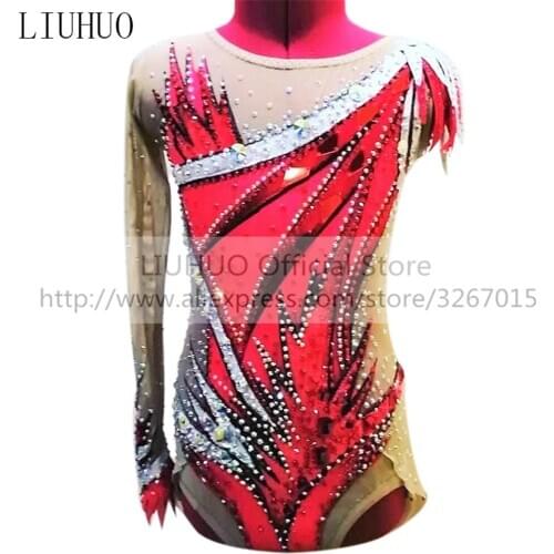 LIUHUO Womens Girls' Adult Sleeveless Performance Rhythmic Gymnastics Competition Leotard Ice Figure Skating Dress Red Kids