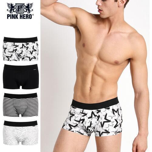 PINK HEROES Original Brand Male Pure Cotton Black And White Ash Series Man Straight Angle Underpants mens underwear boxers
