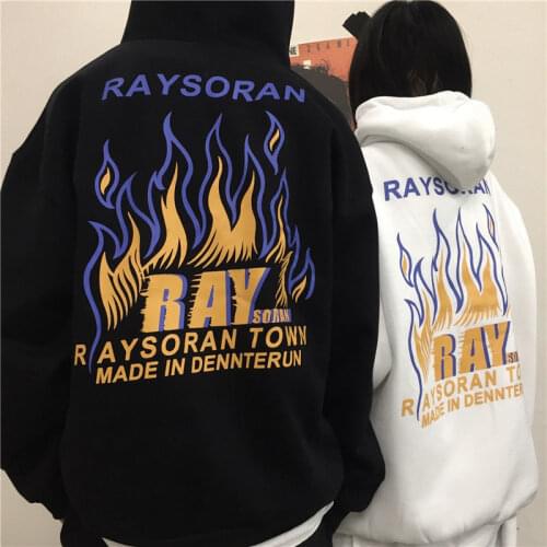 Streetwear ladies flame print pullover hoodie oversized Harajuku style hoodie plus size winter sweatshirt Korean streetwear top