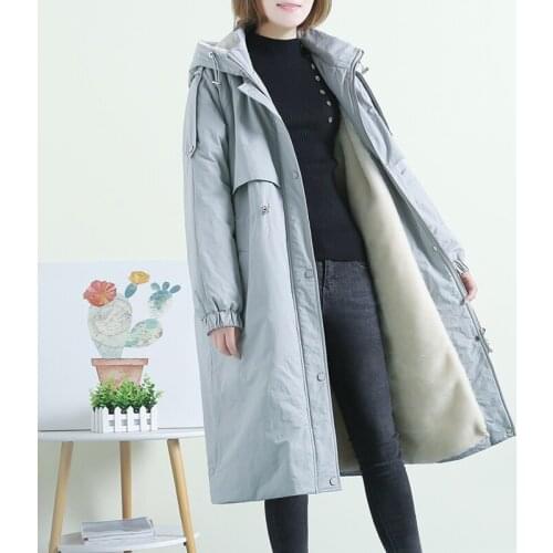 All-match Outerwear Thicken Autumn Womens Fleece Long Coats Straight Version Loose Versatile Hooded Above Knee Thickness Jacke