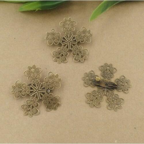20 PCS 35mm Antique Bronze Plated Vintage Metal Copper Flower Brooch Pin Pad Base Settings For Jewelry Making