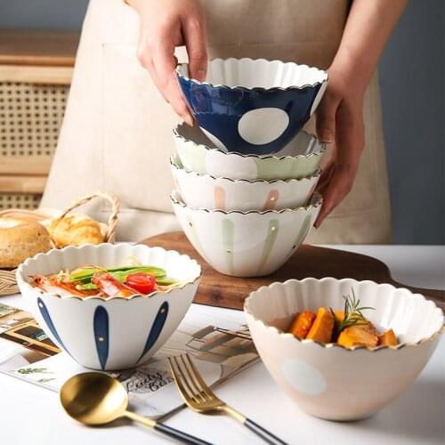 Japanese-style High-value Ceramic Salad Bowl Girly Heart Lace Dessert Bowls Household Phnom Penh Ceramic Tableware Kitchenware