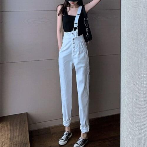 2021 Summer Korean Fashion Solid Loose One Shoulder Women Suspenders Retro Harajuku Straight Tube Wide Leg High Waist Jumpsuit