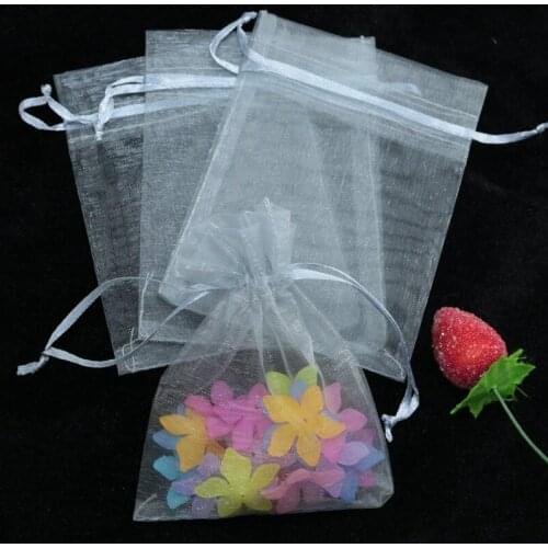 10*15cm 100pcs Candy Jewelry Bag Solid Clear Organza Bags Drawstring Jewelry Gift Pouch Wedding Home Festive Party Supplies