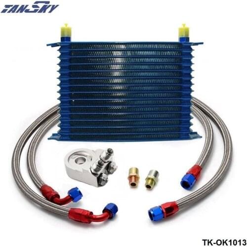 15 ROW AN-10AN UNIVERSAL ENGINE OIL COOLER KIT + ALUMINUM HOSE END KIT TK-OK1013